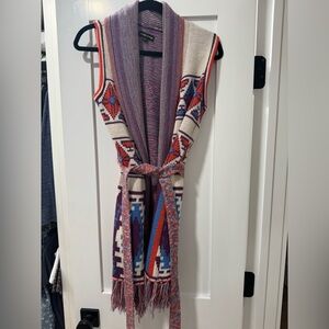 VINTAGE Boho Aztec Knit Open Front Vest Sweater with Belt